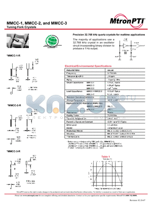 MMCC-2 datasheet - Tuning Fork Crystals