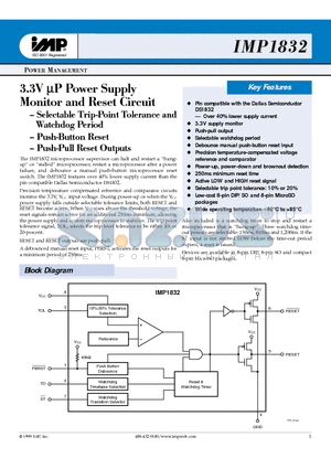 IMP1832S datasheet - 3.3V lP Power Suppl Monitor and Reset Circuit