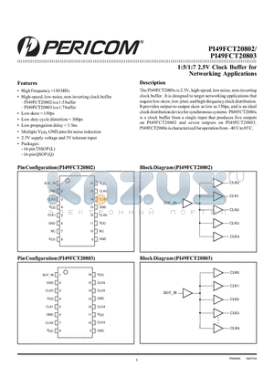 PI49FCT20803LE datasheet - 1:5/1:7 2.5V Clock Buffer for Networking Applications