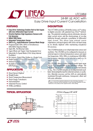 LTC2484 datasheet - 24-Bit DS ADC with Easy Drive Input Current Cancellation