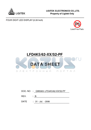 LFD4K5-62-XX-S2-PF datasheet - FOUR DIGIT LED DISPLAY (0.39 Inch)