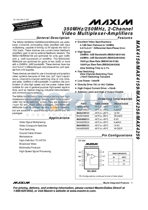 MAX4158EUA datasheet - 350MHz/250MHz, 2-Channel Video Multiplexer-Amplifiers