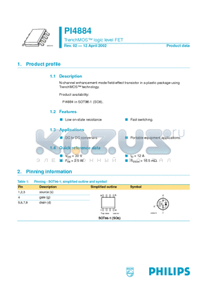 PI4884 datasheet - TrenchMOS logic level FET