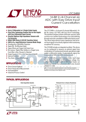 LTC2488 datasheet - 16-Bit 2-/4-Channel DS ADC with Easy Drive Input Current Cancellation