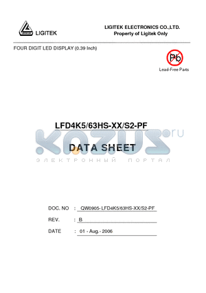 LFD4K5-63HS-XX-S2-PF datasheet - FOUR DIGIT LED DISPLAY (0.39 Inch)