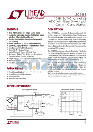 LTC2488IDE datasheet - 16-Bit 2-/4-Channel DS ADC with Easy Drive Input Current Cancellation