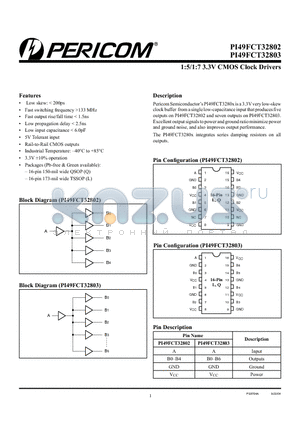 PI49FCT32802L datasheet - 1:5/1:7 3.3V CMOS Clock Drivers