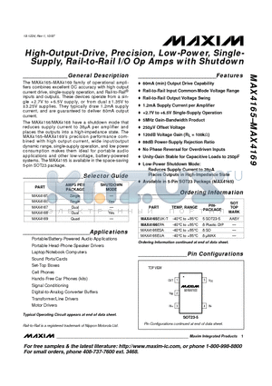 MAX4166ESA datasheet - High-Output-Drive, Precision, Low-Power, Single- Supply, Rail-to-Rail I/O Op Amps with Shutdown