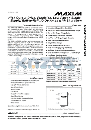 MAX4168 datasheet - High-Output-Drive, Precision, Low-Power, Single- Supply, Rail-to-Rail I/O Op Amps with Shutdown