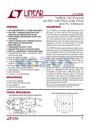 LTC2495 datasheet - 16-Bit 8-/16-Channel DS ADC with PGA, Easy Drive and I2C Interface