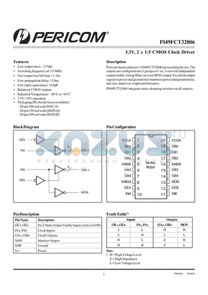 PI49FCT32806S datasheet - 3.3V, 2 x 1:5 CMOS Clock Driver