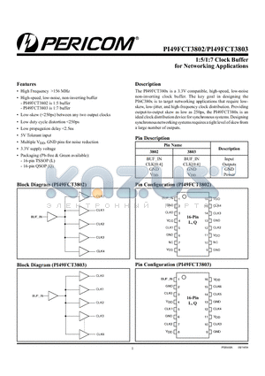 PI49FCT3802L datasheet - 1:5/1:7 Clock Buffer for Networking Applications