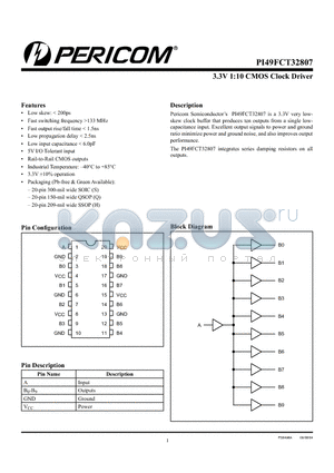 PI49FCT32807Q datasheet - 3.3V 1:10 CMOS Clock Driver