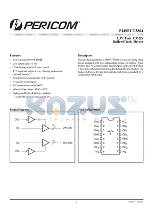 PI49FCT3804SE datasheet - 3.3V Fast CMOS Buffer/Clock Driver