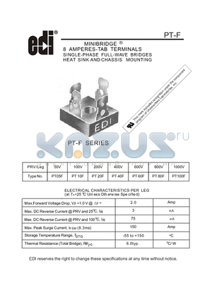 PT05F datasheet - MINIBRIDGE 8 AMPERES-TAB TERMINALS SINGLE-PHASE FULL-WAVE BRIDGES HEAT SINK AND CHASSIS MOUNTING