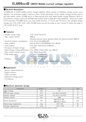 ELM99301B-N datasheet - CMOS Middle current voltage regulator
