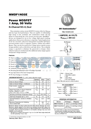 MMDF1N05ER2 datasheet - Power MOSFET 1 Amp, 50 Volts N-Channel SO-8, Dual