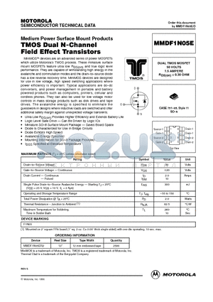 MMDF1N05E datasheet - DUAL TMOS MOSFET 50 VOLTS 1.5 AMPERE RDS(on) = 0.30 OHM