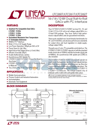 LTC2607CDE-1 datasheet - 16-/14-/12-Bit Dual Rail-to-Rail DACs with I2C Interface