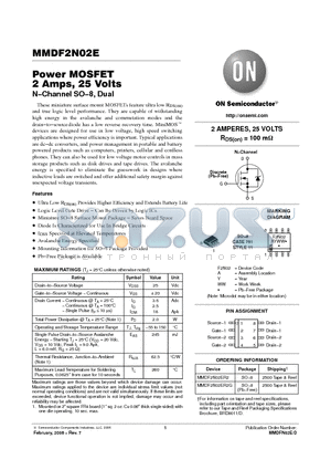 MMDF2N02ER2G datasheet - Power MOSFET 2 Amps, 25 Volts N−Channel SO−8, Dual