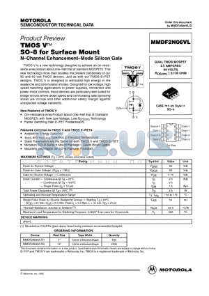 MMDF2N06VL datasheet - DUAL TMOS MOSFET 2.5 AMPERES 60 VOLTS