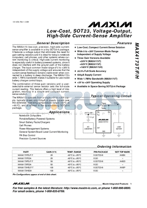 MAX4173T datasheet - Low-Cost, SOT23, Voltage-Output, High-Side Current-Sense Amplifier