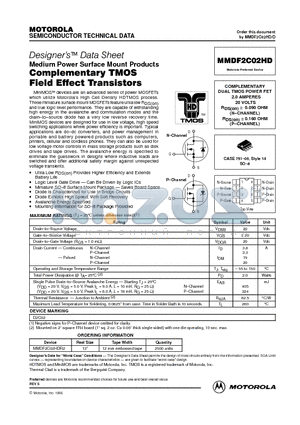 MMDF2C02HD datasheet - COMPLEMENTARY DUAL TMOS POWER FET 2.0 AMPERES 20 VOLTS