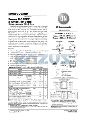 MMDF2C03HDR2 datasheet - Power MOSFET 2 Amps, 30 Volts Complementary SO-8, Dual