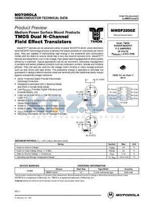 MMDF3200Z datasheet - DUAL TMOS POWER MOSFET 11.5 AMPERES 20 VOLTS