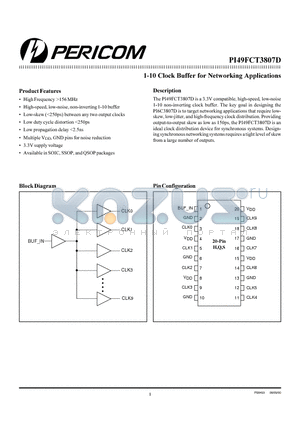 PI49FCT3807D datasheet - 1-10 Clock Buffer for Networking Applications