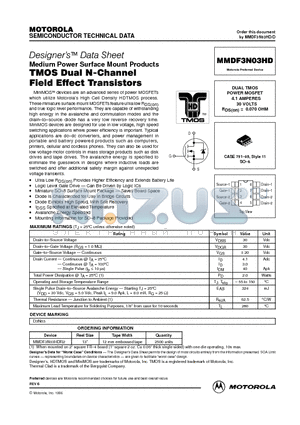 MMDF3N03HD datasheet - DUAL TMOS POWER MOSFET 4.1 AMPERES 30 VOLTS