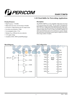 PI49FCT3807DQ datasheet - 1-10 Clock Buffer for Networking Applications