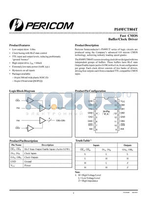 PI49FCT804TP datasheet - Fast CMOS Buffer/Clock Driver