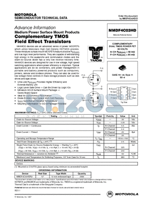 MMDF4C03HD datasheet - COMPLEMENTARY DUAL TMOS POWER FET 30 VOLTS