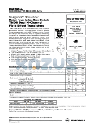MMDF4N01HD datasheet - DUAL TMOS POWER MOSFET 4.0 AMPERES 20 VOLTS