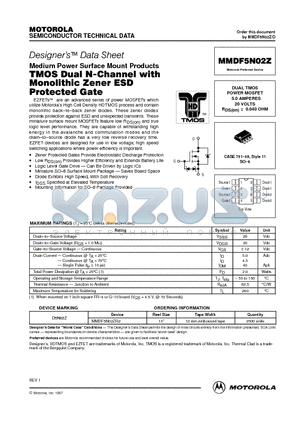 MMDF5N02Z datasheet - DUAL TMOS POWER MOSFET 5.0 AMPERES 20 VOLTS