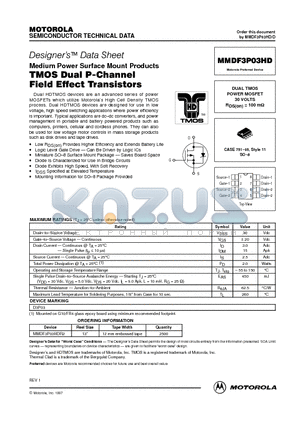 MMDF3P03HD datasheet - DUAL TMOS POWER MOSFET 30 VOLTS