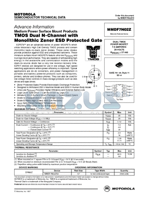 MMDF7N02Z datasheet - DUAL TMOS POWER MOSFET 7.0 AMPERES 20 VOLTS