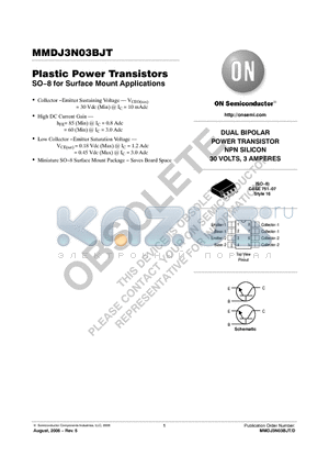 MMDJ3N03BJT datasheet - Plastic Power Transistors SO−8 for Surface Mount Applications