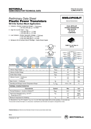 MMDJ3P03BJT datasheet - DUAL BIPOLAR POWER TRANSISTOR PNP SILICON 30 VOLTS 3 AMPERES