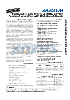 MAX4188EEE+ datasheet - Single/Triple, Low-Glitch, 250MHz, Current-Feedback Amplifiers with High-Speed Disable