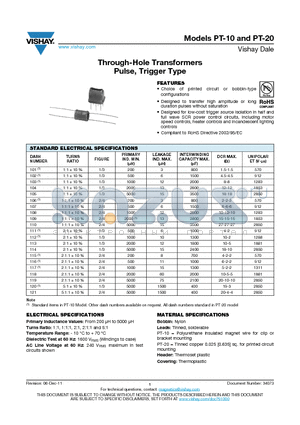 PT1020 datasheet - Through-Hole Transformers Pulse, Trigger Type