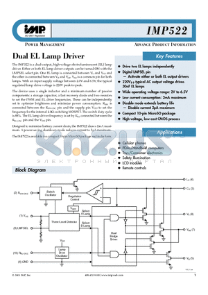 IMP522 datasheet - Dual EL Lamp Driver