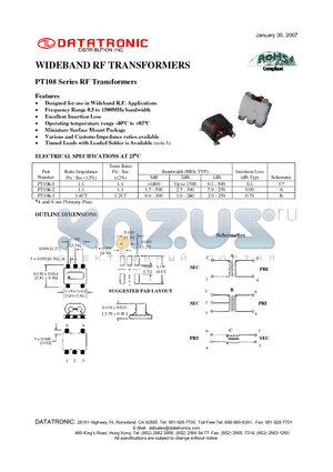 PT108-0 datasheet - WIDEBAND RF TRANSFORMERS