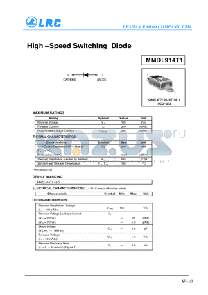 MMDL914 datasheet - High-Speed Switching Diode
