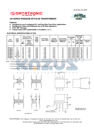 PT10911 datasheet - WIDEBAND RF/PULSE TRANSFORMERS