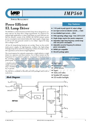 IMP560 datasheet - POWER EFFICIENT EL LAMP DRIVER