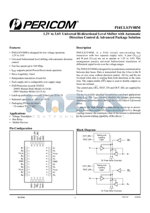 PI4ULS3V08MZLE datasheet - 1.2V to 3.6V Universal Bi-directional Level Shifter with Automatic Direction Control & Advanced Package Solution