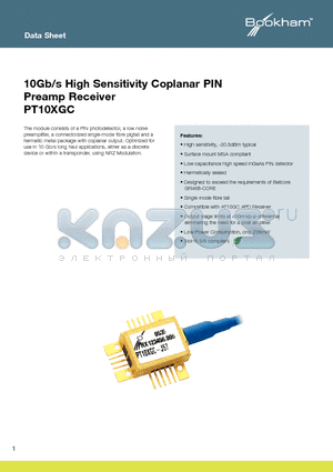 PT10XGC-J datasheet - 10Gb/s High Sensitivity Coplanar PIN Preamp Receiver