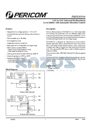 PI4ULS3V16AE datasheet - 1.2V to 3.6V Universal Bi-directional Level Shifter with Automatic Direction Control